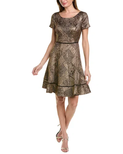 Focus By Shani Metallic Jacquard A-line Dress In Gold