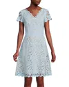 Focus By Shani V-neck Laser Cutting Fit & Flare Midi Dress In Blue