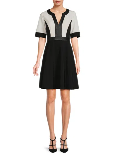 Focus By Shani Women's Colorblock Fit & Flare Dress In Black Ivory