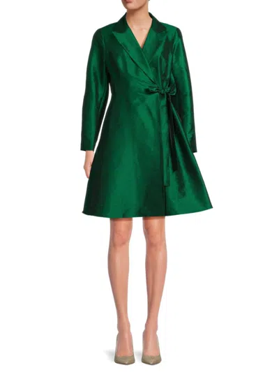 Focus By Shani Women's Dupioni Wrap A-line Dress In Green