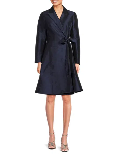Focus By Shani Women's Dupioni Wrap A-line Dress In Navy