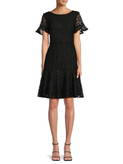 Focus By Shani Women's Embroidered Lace Dress In Black