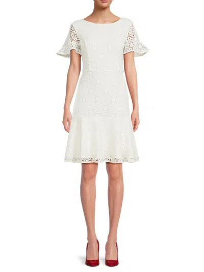 Focus By Shani Women's Embroidered Lace Dress In Ivory