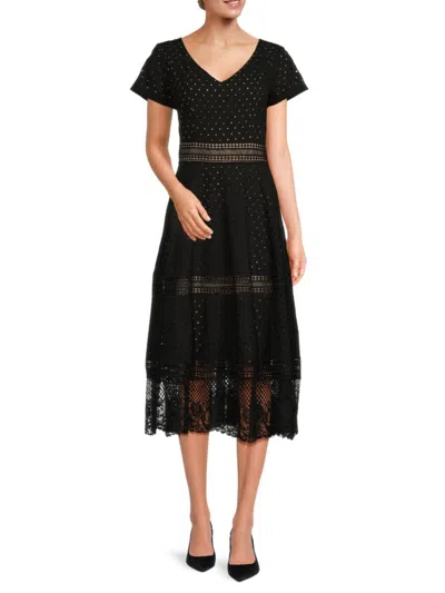 Focus By Shani Women's Eyelet Embroidered Midi Dress In Black Nude