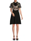 FOCUS BY SHANI WOMEN'S FLORAL EMBROIDERY FIT & FLARE DRESS