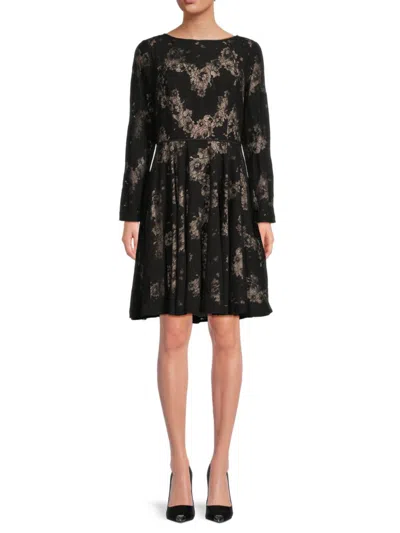 Focus By Shani Women's Floral Lace Mini Dress In Black