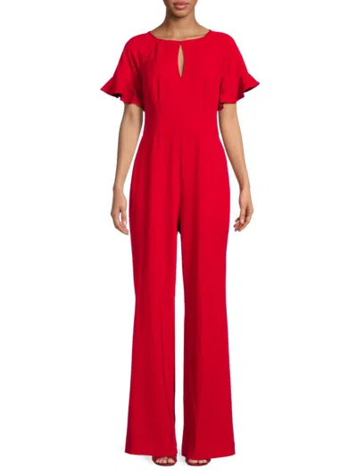 Focus By Shani Women's Keyhole Ruffle Cuff Jumpsuit In Red
