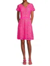 Focus By Shani Women's Laser Cut Fit & Flare Dress In Hot Pink
