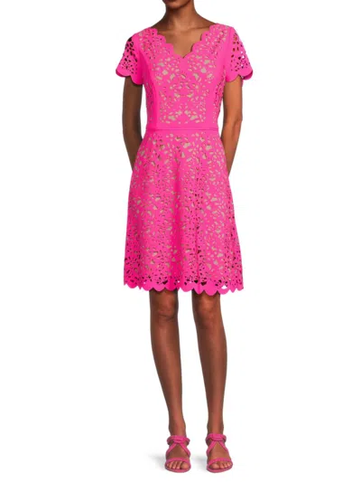 Focus By Shani Women's Laser Cut Fit & Flare Dress In Hot Pink