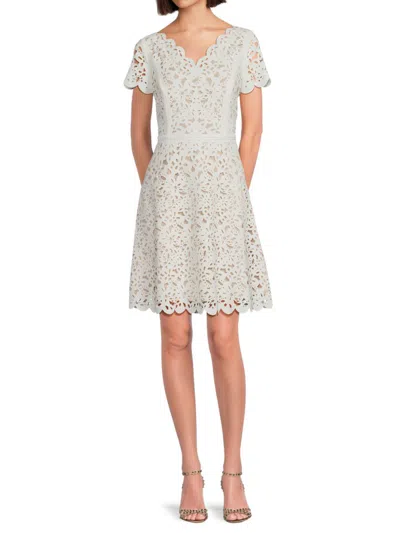 Focus By Shani Women's Laser Cut Fit & Flare Dress In Ivory