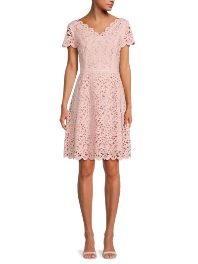 Focus By Shani Women's Laser Cut Fit & Flare Dress In Pale Pink