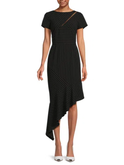 Focus By Shani Women's Striped Asymmetric Dress In Black