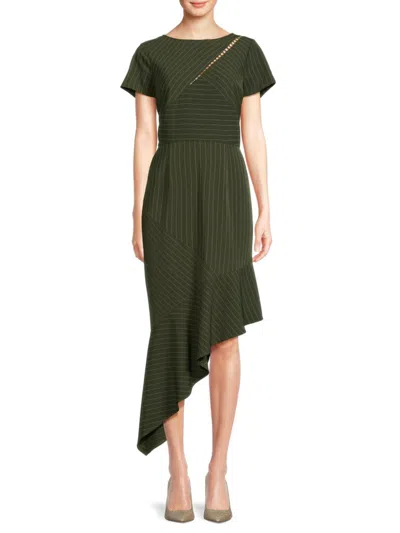 Focus By Shani Women's Striped Asymmetric Dress In Green