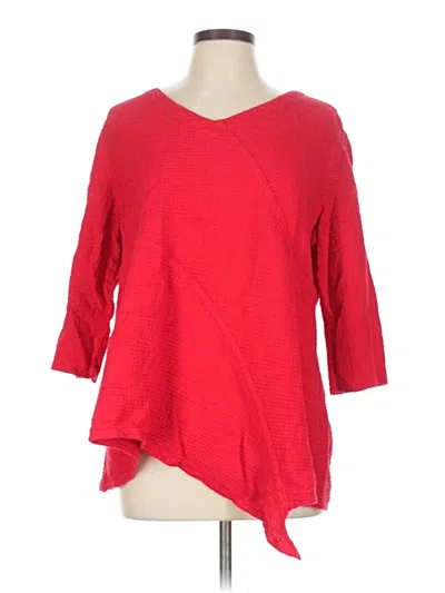 Pre-owned Focus Casual Life 3/4 Sleeve Top Red V Neck Tops