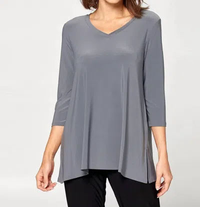 Focus Fashion Basic V-neck Tunic In Steel In Blue
