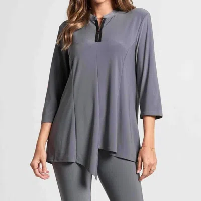 Focus Fashion Half Zip Tunic In Steel In Blue