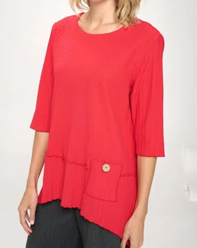 Focus Fashion Ribbed Cotton Tunic With Button In Red