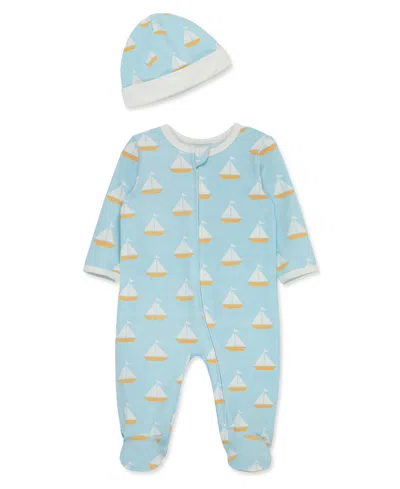 Focus Babies' Little Me Sail Away Footie With Hat In Blue
