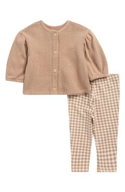 Focus Babies'  Wild West Stretch Organic Cotton Cardigan & Leggings Set In Brown