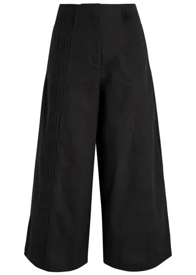 Foemina Millicent Cropped Wide-leg Cotton Trousers In Black