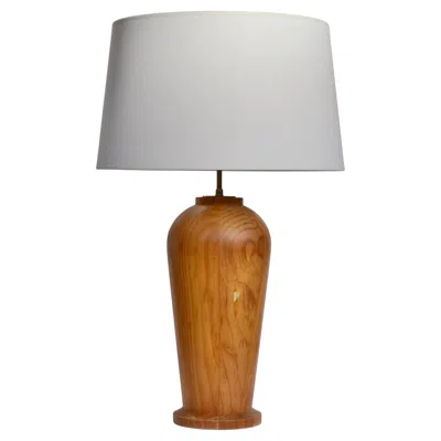 Pre-owned Fog And Morup Scandinavian Modern Table Lamp, Turned Pine With Brass Details, 1970s In Brown