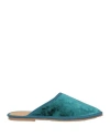 Foglietti Woman Mules & Clogs Turquoise Size 7 Natural Raffia, Textile Fibers In Green