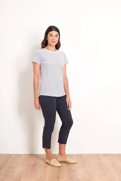 Foil Capri Trapeze Pant In True Navy In White