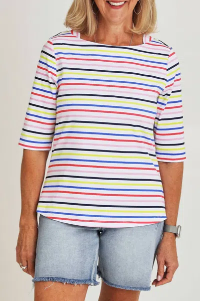 Foil Even Keel 3/4 Sleeve Top In Papaya In White