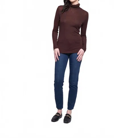 Foil Merino Wool Polo Neck Top In Raisin In Red