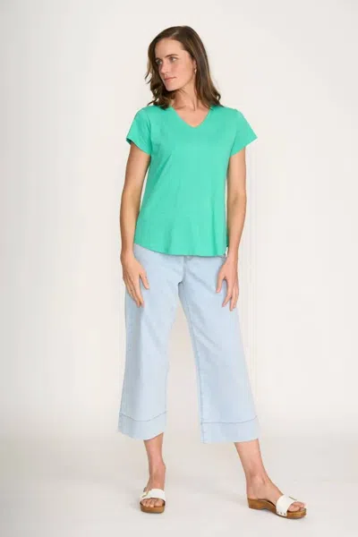 Foil Short Sleeved V-neck Tee In Aquamarine In Green