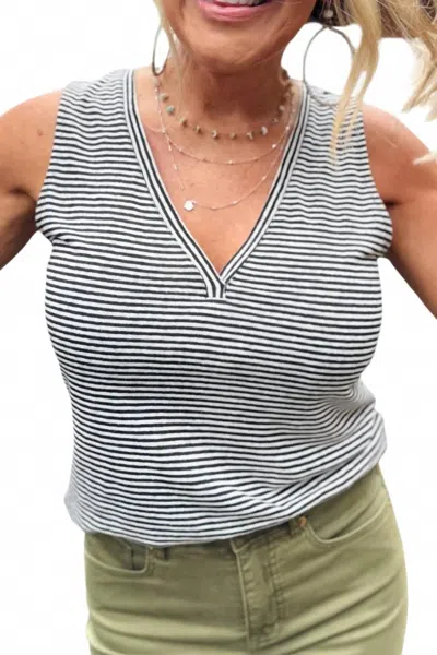 Foil Vested Interest Tank In Black Stripe In White