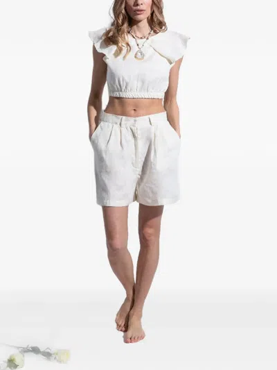 Folie Du Lin Eos Ruffled Cropped Jumpsuit In White