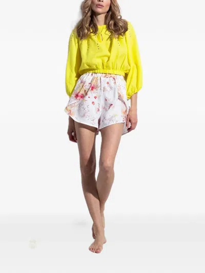 Folie Du Lin Oriana Floral-print Eyelet-detail Jumpsuit In White