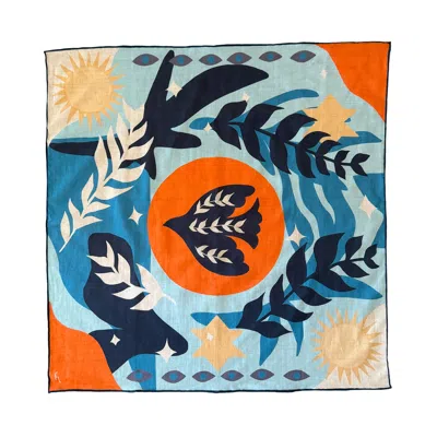 Folie Living Women's Blue / Orange / Yellow In The Eye Of The Sun Cotton Scarf Small