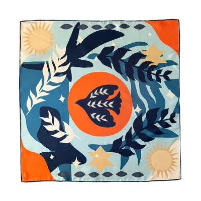 Folie Living Women's Blue / Orange / Yellow In The Eye Of The Sun Silk Scarf Small In Multi