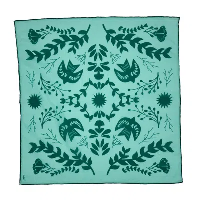 Folie Living Women's Green Emerald Forest Folklore Cotton Scarf Small