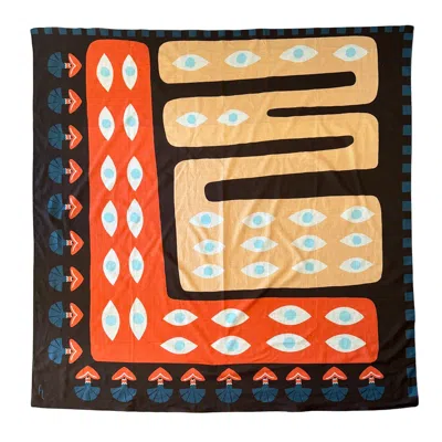 Folie Living Women's Red / Brown / Yellow Twinkle In The Eye Cotton Scarf Small In Multi