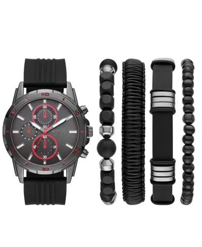 Folio Men's Three Hand Black Silicone Watch, 47mm
