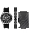 Folio Men's Three Hand Silver-tone 46mm Watch, Bracelet And Card Holder Gift Set, 3 Pieces In Silver