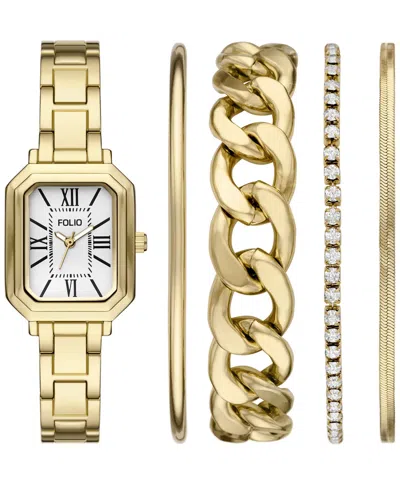 Folio Women's Three Hand Gold-tone Alloy Watch 25mm Gift Set