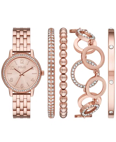 Folio Women's Three Hand Rose Gold-tone Alloy Watch 35mm Gift Set