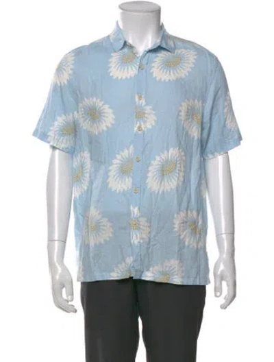 Pre-owned Folk Floral Print Short Sleeve Shirt In Blue