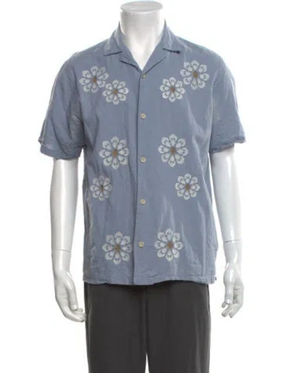 Pre-owned Folk Floral Print Short Sleeve Shirt In Blue