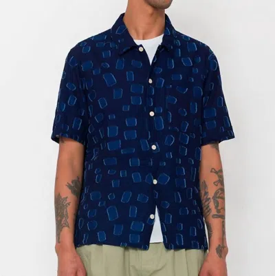 Folk Gabe Short Sleeve Shirt In Indigo Irregular Dot In Blue