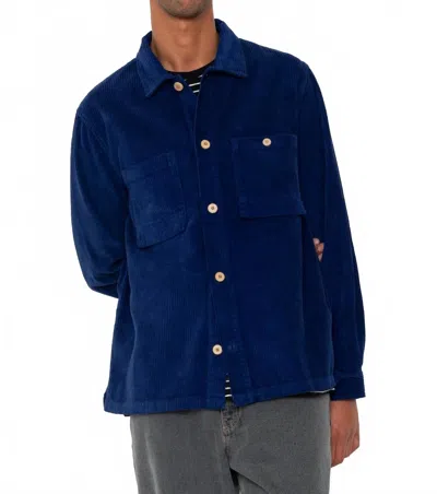 Folk Linen Patch Overshirt In Navy In Blue