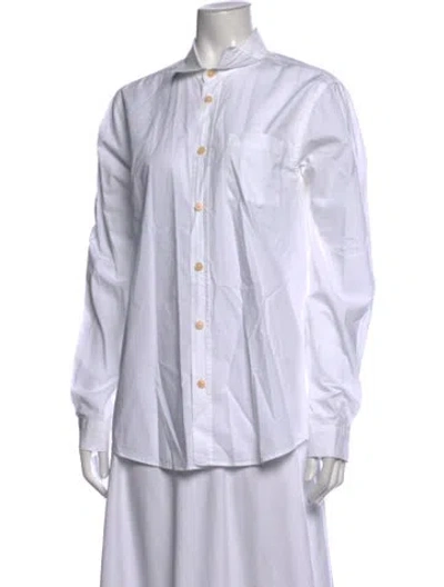Pre-owned Folk Long Sleeve Button-up Top In White