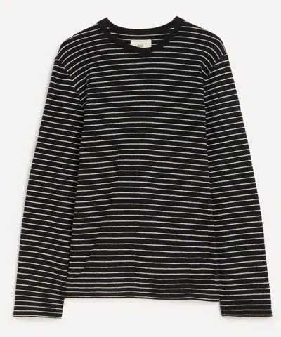 Folk Mens Black-ecru Long-sleeve Textured T-shirt