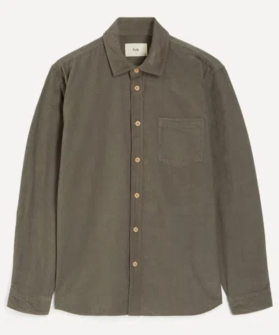 Folk Mens Direction Babycord Shirt In Dark Sage
