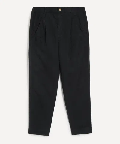 Folk Assembly Straight-leg Pleated Cotton-blend Seersucker Trousers In Black