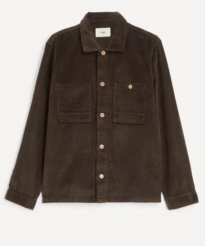 Folk Mens Patch Corduroy Overshirt In Deep Sage